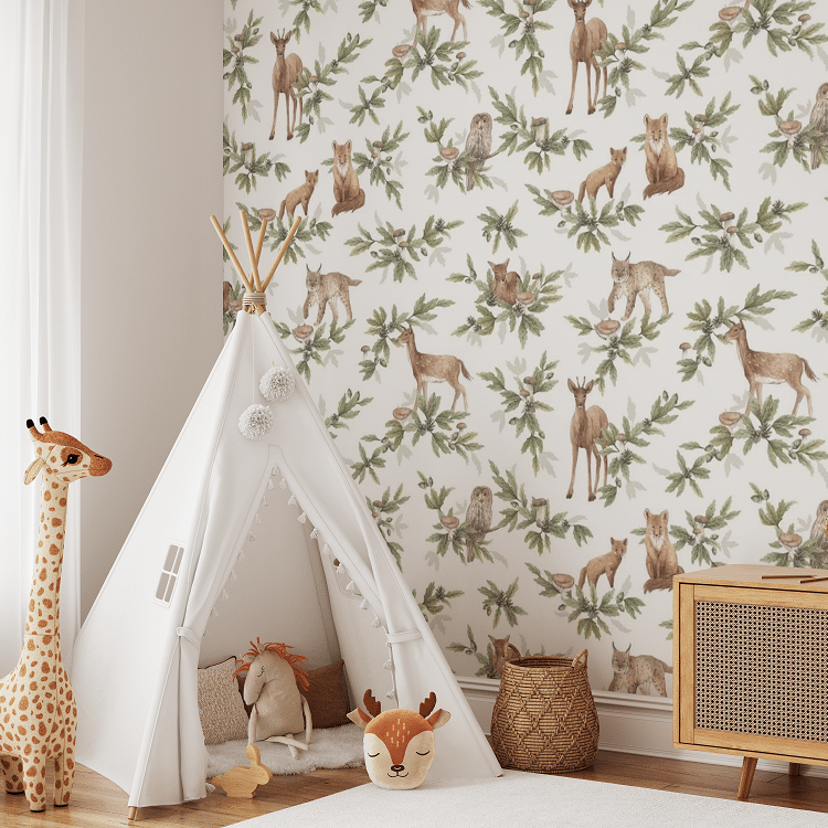 Tapeta Forest Animals biel BW