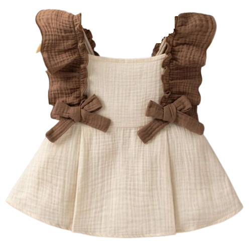 Bluzka muślinowa na ramiączka z kokardkami beż NS