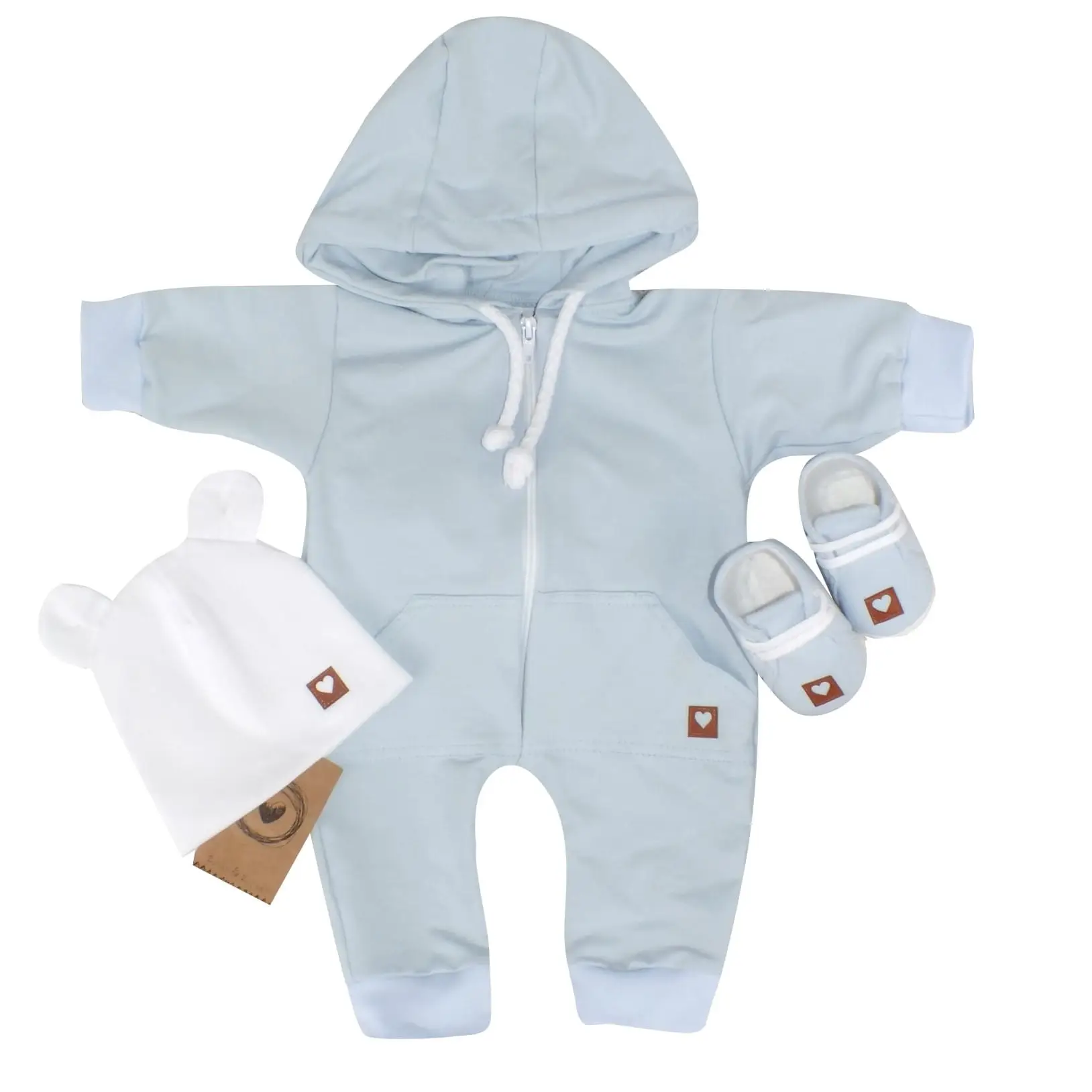 ZESTAW KOMBINEZON Z KAPTUREM PAJAC + CZAPKA + BUTY BŁĘKITNY ZZ - 74