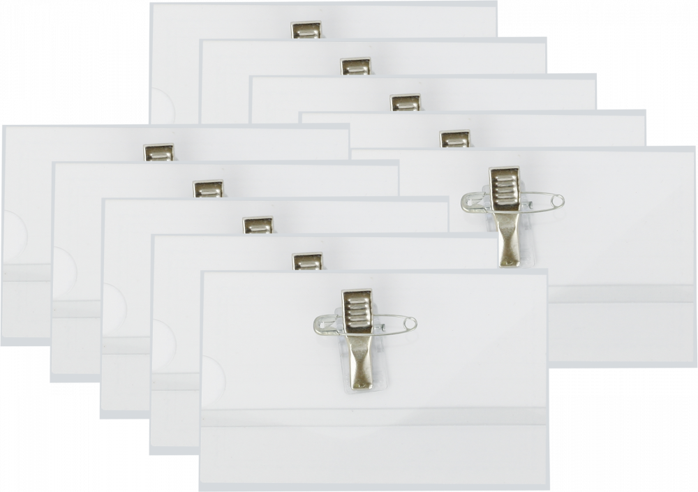 100x Identyfikator Grand GR-50, z klipsem i agrafką, 90x55mm, przezroczysty