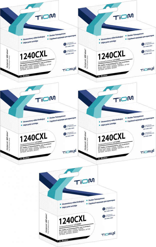 5x Tusz Tiom Ti-B1240CXL LC-1240 C (LC1240C), 600 stron, cyan (błękitny)
