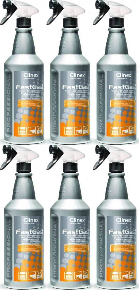 6x Preparat do usuwania tłustych zbrudzeń Clinex Fast Gast, z rozpylaczem, 1l