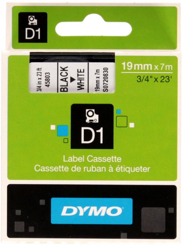 Taśma Dymo D1, 19mmx7m, nadruk czarny, taśma biała