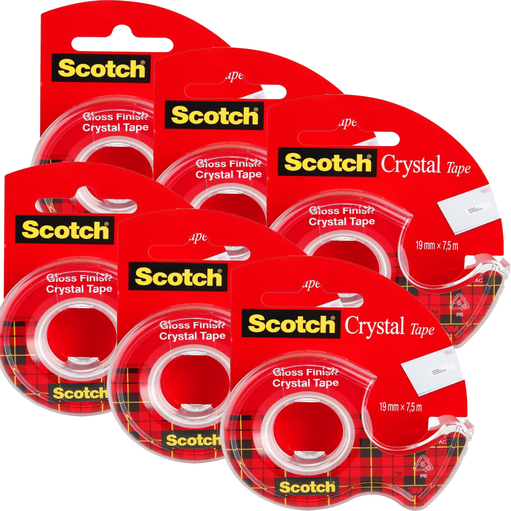 6x Taśma klejąca Scotch Crystal Clear, z podajnikiem, 19mmx7.5m, przezroczysty