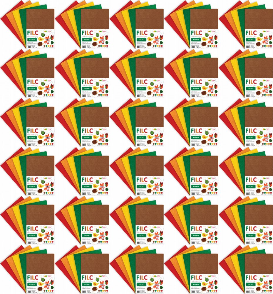 100x Filc dekoracyjny Happy Color Forest, 20x30 cm, 1.5 mm, 5 arkuszy, 5 kolorów