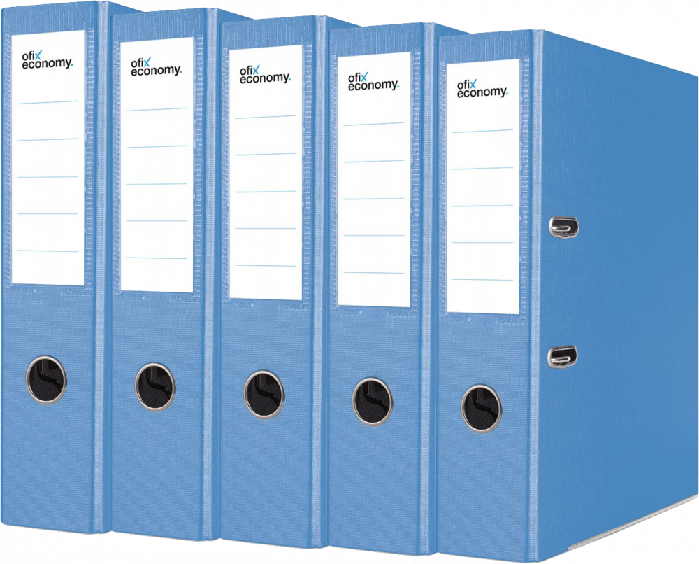 5x Segregator A4 Ofix Economy, z wyklejką, 75mm, do 500 kartek, jasnoniebieski