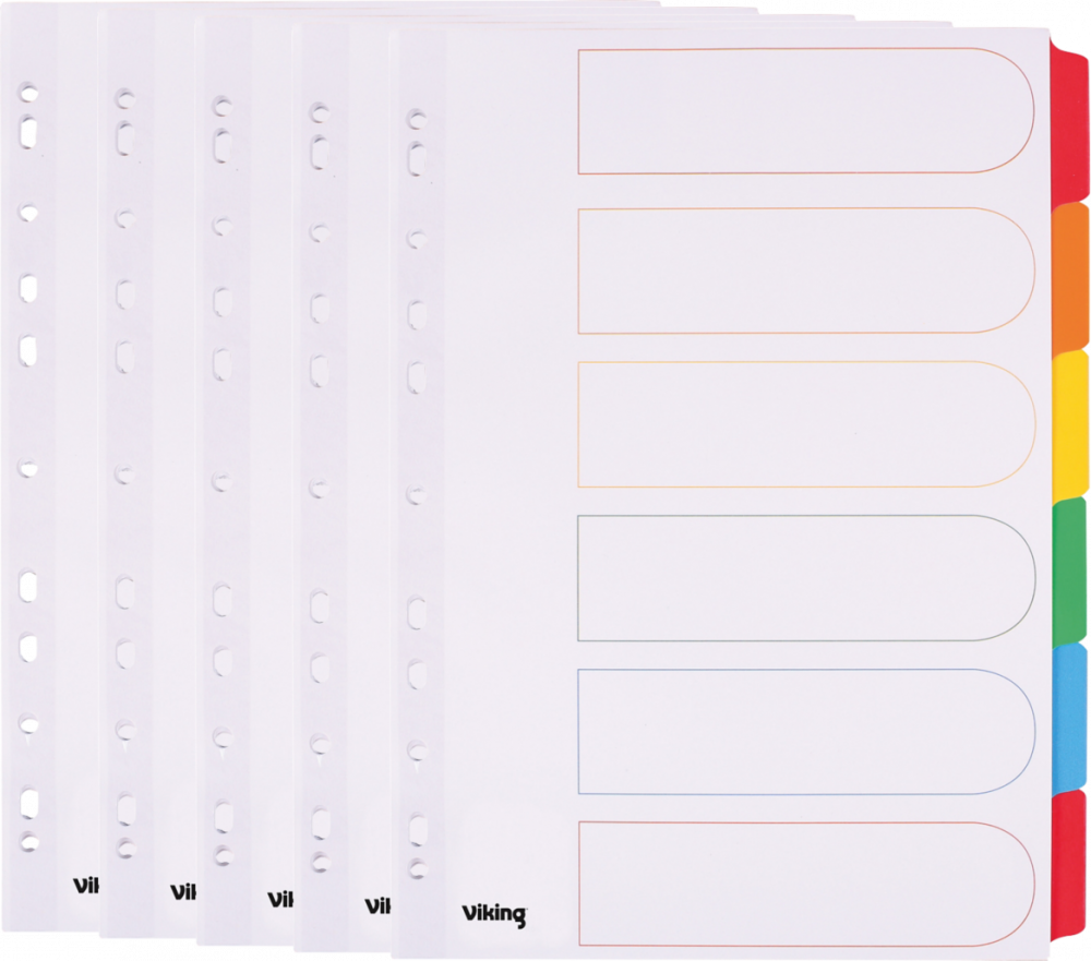 5x Przekładki do segregatora Viking Mylar, kartonowe, A4, 6 kart, biały