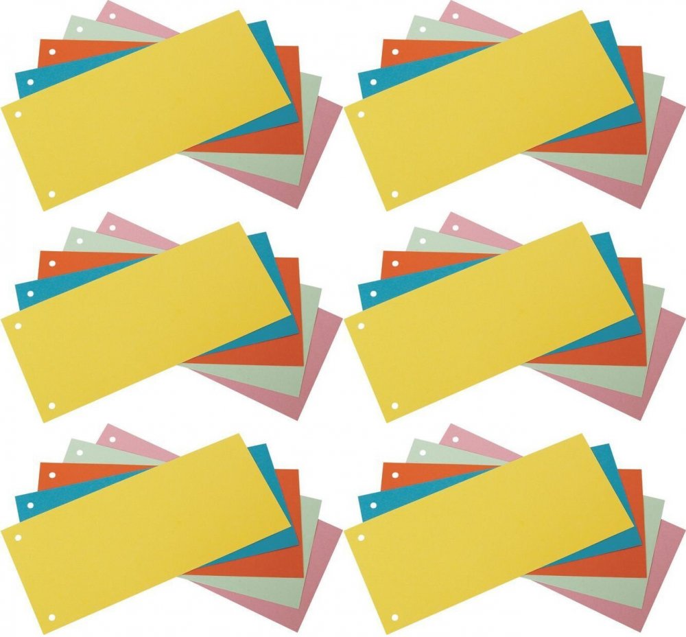 6x Przekładki do segregatora Bantex, kartonowe, 1/3 A4, 5x20 sztuk, mix kolorów