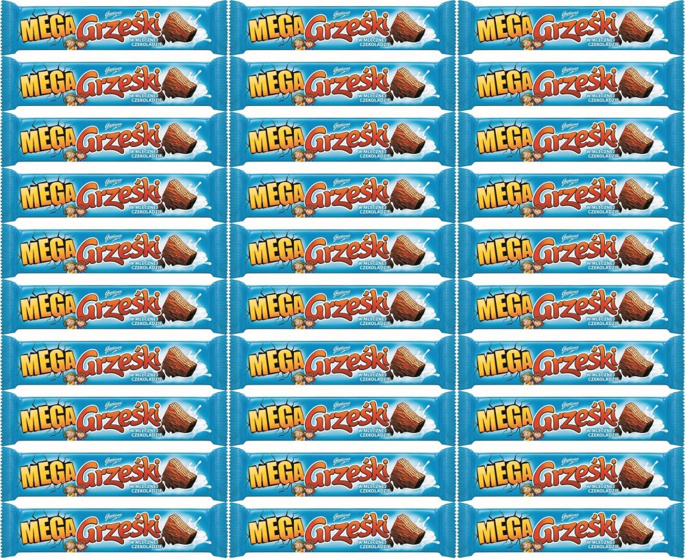 64x Wafle Grześki Mega, w czekoladzie mlecznej, kakaowy, 48g