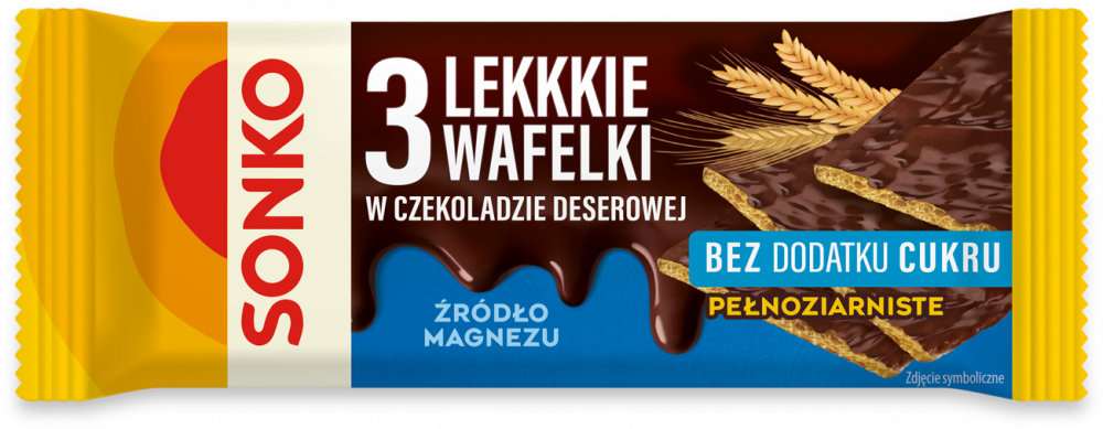 Lekkkie wafelki Sonko, w czekoladzie deserowej, bez dodatku cukru, 3 sztuki, 36g