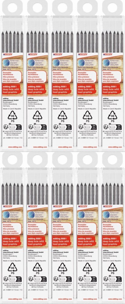 10x Wymienne wkłady edding e-8881, do ołówka e-8880, 6 sztuk, grafitowy
