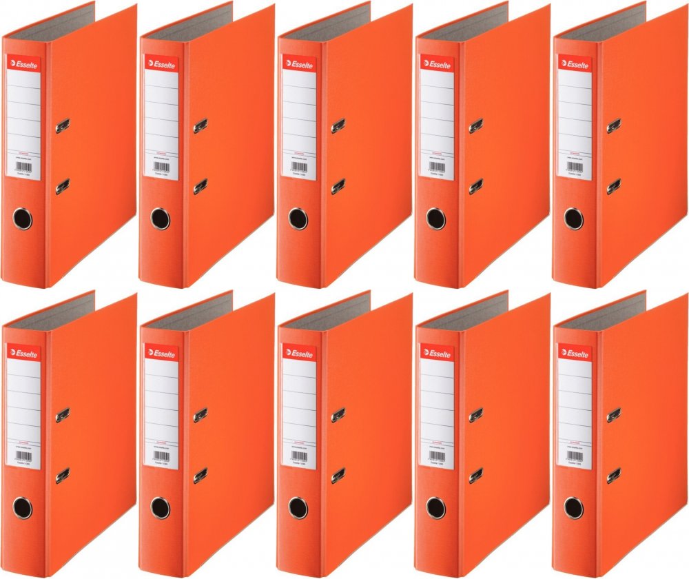 10x Segregator A4 Esselte, 75mm, do 500 kartek, ekonomiczny, pomarańczowy