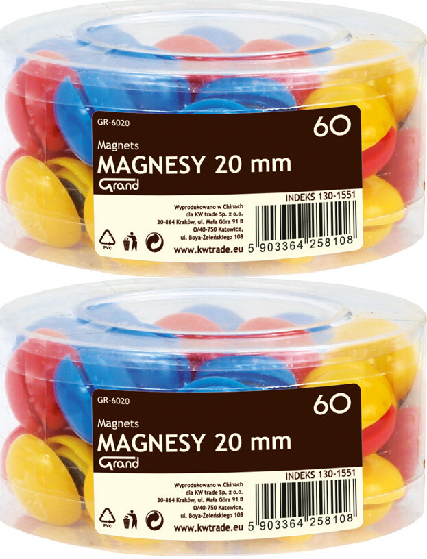 2x Magnesy Grand GR6020, 20mm, 60 sztuk, mix kolorów