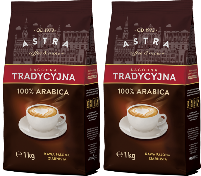 2x kawa ziarnista Astra Łagodna Arabica, Tradycyjna, 1kg
