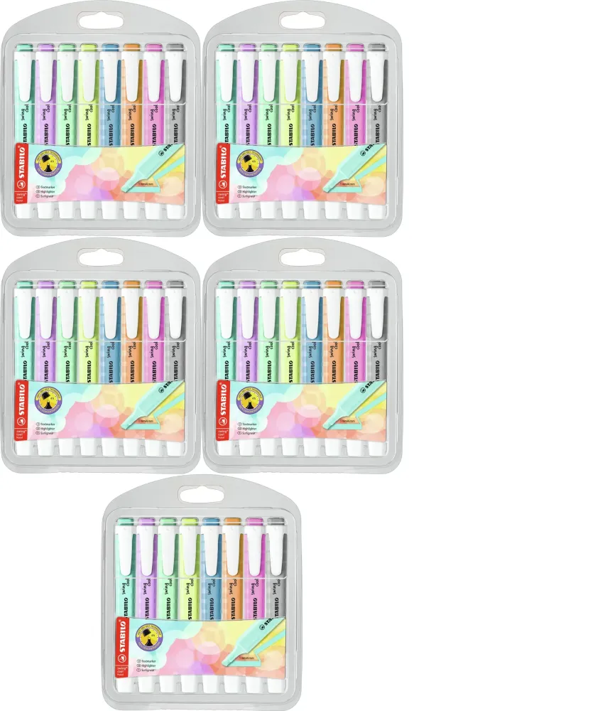 5x Zakreślacz Stabilo Swing Cool Pastel, etui, 8 sztuk, (z nowymi kolorami 2022)