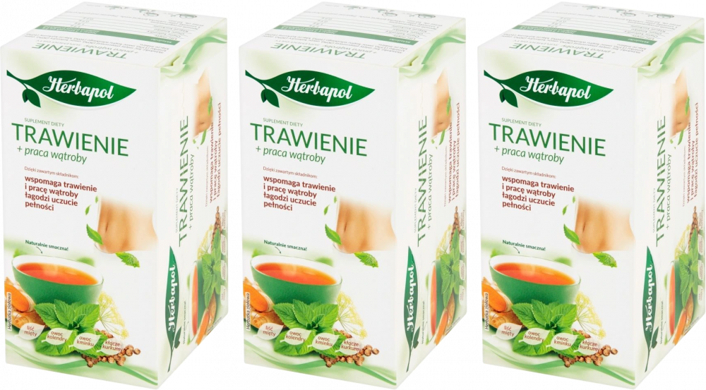 3x Herbata funkcjonalna w torebkach Herbapol, trawienie + praca wątroby, 20 sztuk x 2g