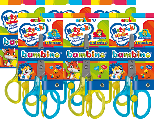 6x Nożyczki dla dzieci Bambino Zwierzaki Uczniaki, dla leworęcznych, z odbojnikiem, mix kolorów