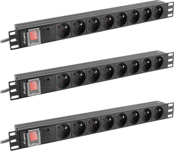 3x Listwa zasilająca Lanberg Rack PDU 19", 2m, 8 gniazd, czarny