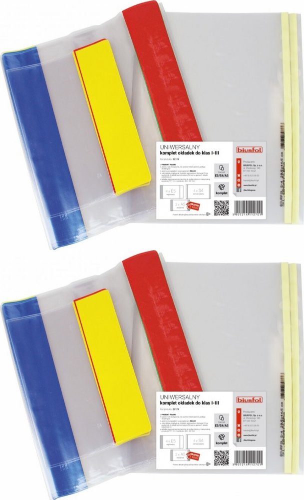 2x Komplet okładek Biurfol, do klas I-III, 10 sztuk, przezroczysty