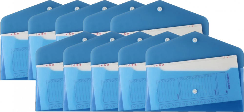 10x Teczka kopertowa Biurfol Satyna, DL, na zatrzask, przezroczysty niebieski