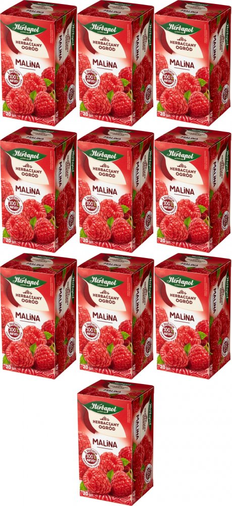 10x Herbata owocowa w torebkach Herbapol Herbaciany Ogród, malina, 20 sztuk x 3g