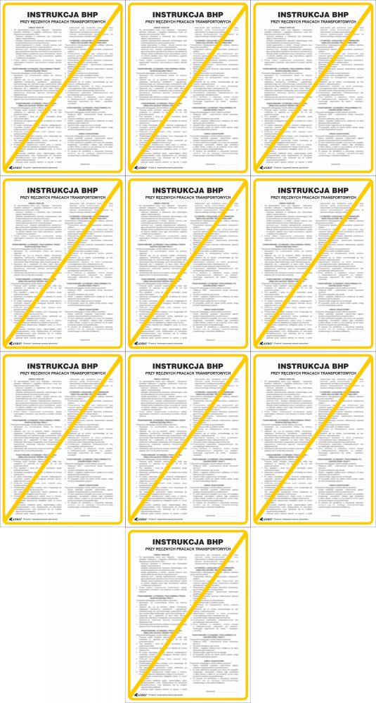 10x Tabliczka informacyjna Instrukcja BHP przy ręcznych pracach transportowych Anro, 25x35cm