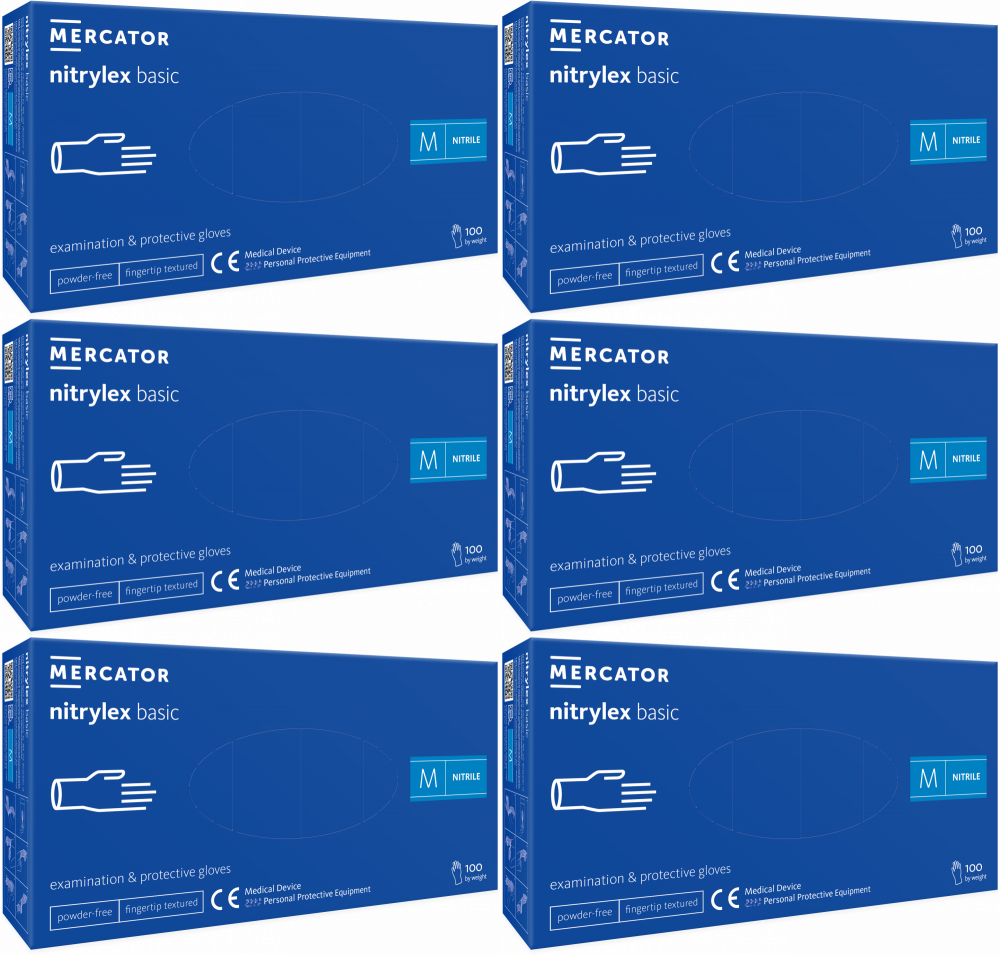6x Rękawiczki nitrylowe jednorazowe Nitrylex Basic PF, bezpudrowe, rozmiar M, 100 sztuk, niebieski
