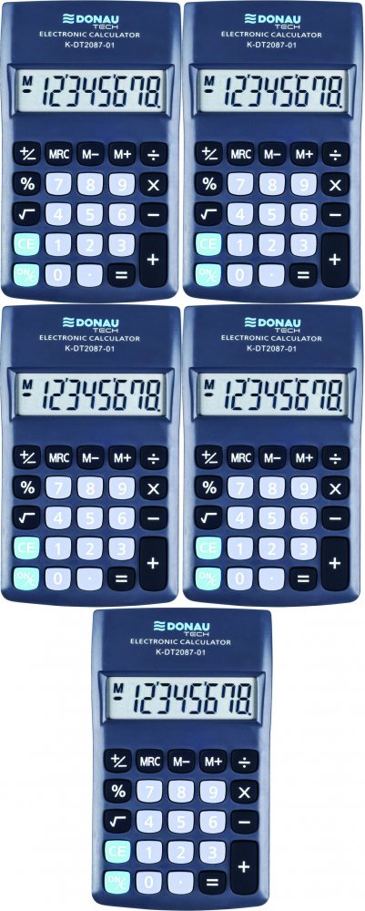 5x Mały kalkulator kieszonkowy Donau Tech, 8-cyfr, 116x68x18 mm, czarny