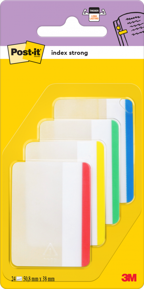 Zakładki samoprzylepne Post-it proste, indeksujące, silne, folia, transparentne, 50.8x38.1mm, 4x6 sztuk, mix kolorów