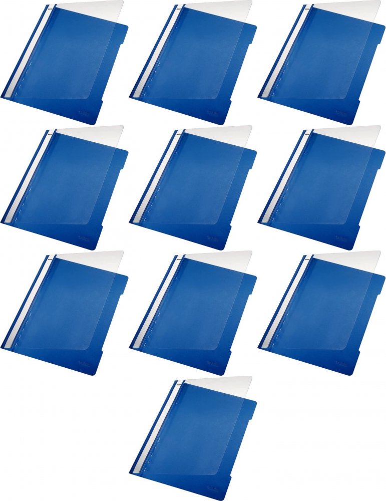 10x Skoroszyt plastikowy bez oczek Leitz, A4, do 250 kartek, niebieski