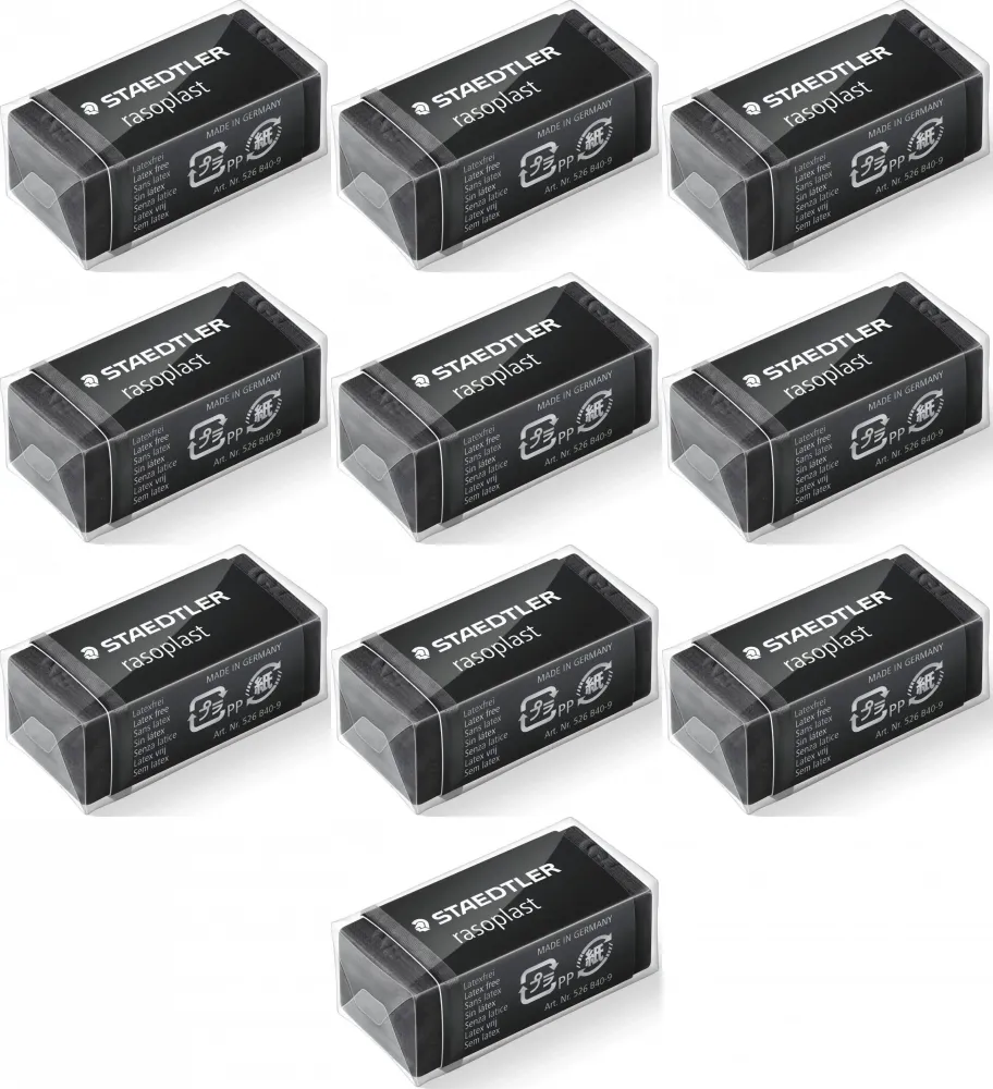 10x Gumka ołówkowa Staedtler, Rasoplast, 33x16x13mm, czarny