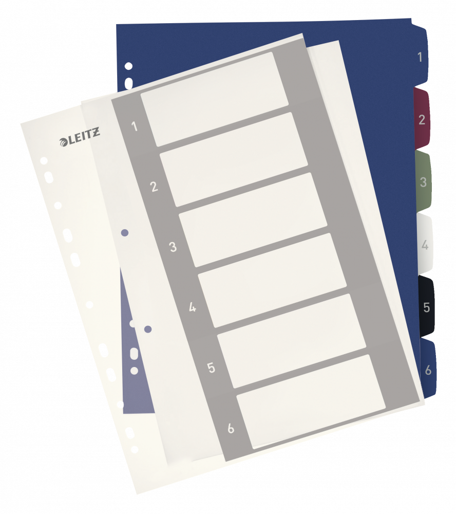 Przekładki do segregatora Leitz Style, plastikowe, numeryczne, do zadruku, A4+, 1-6 kart