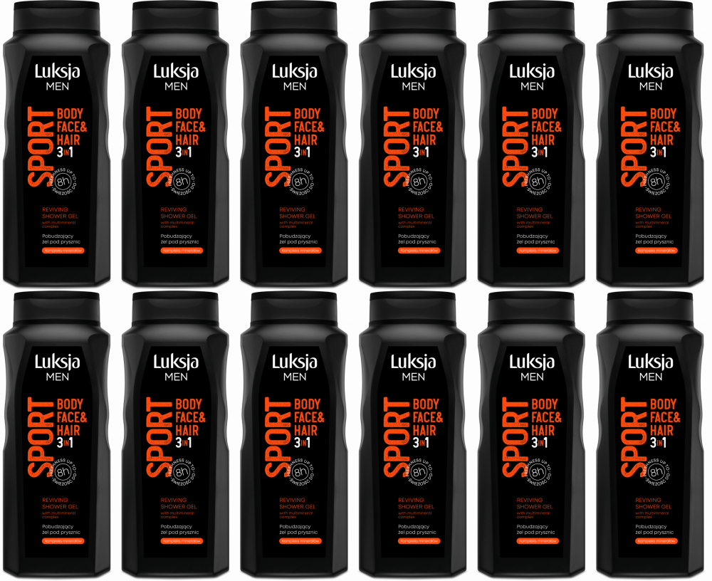 12x Żel pod prysznic Luksja Men Sport 3w1, 500ml