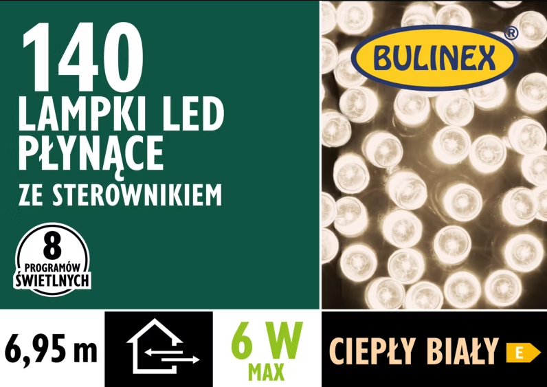 Lampki LED 140L 6,95m biały ciepły zewnętrzne