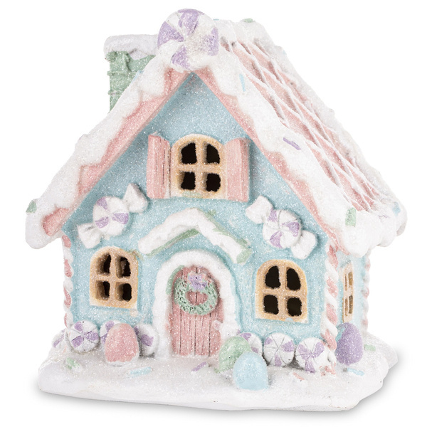 Domek LED ceramiczny piernikowy pastelowy 13 cm