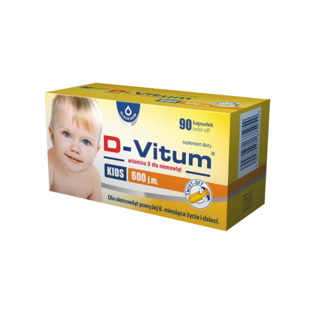 D-vitum kids 600 j.m., witamina d dla niemowląt powyżej 6 miesiąca i dzieci, 90 kapsułek twist-off