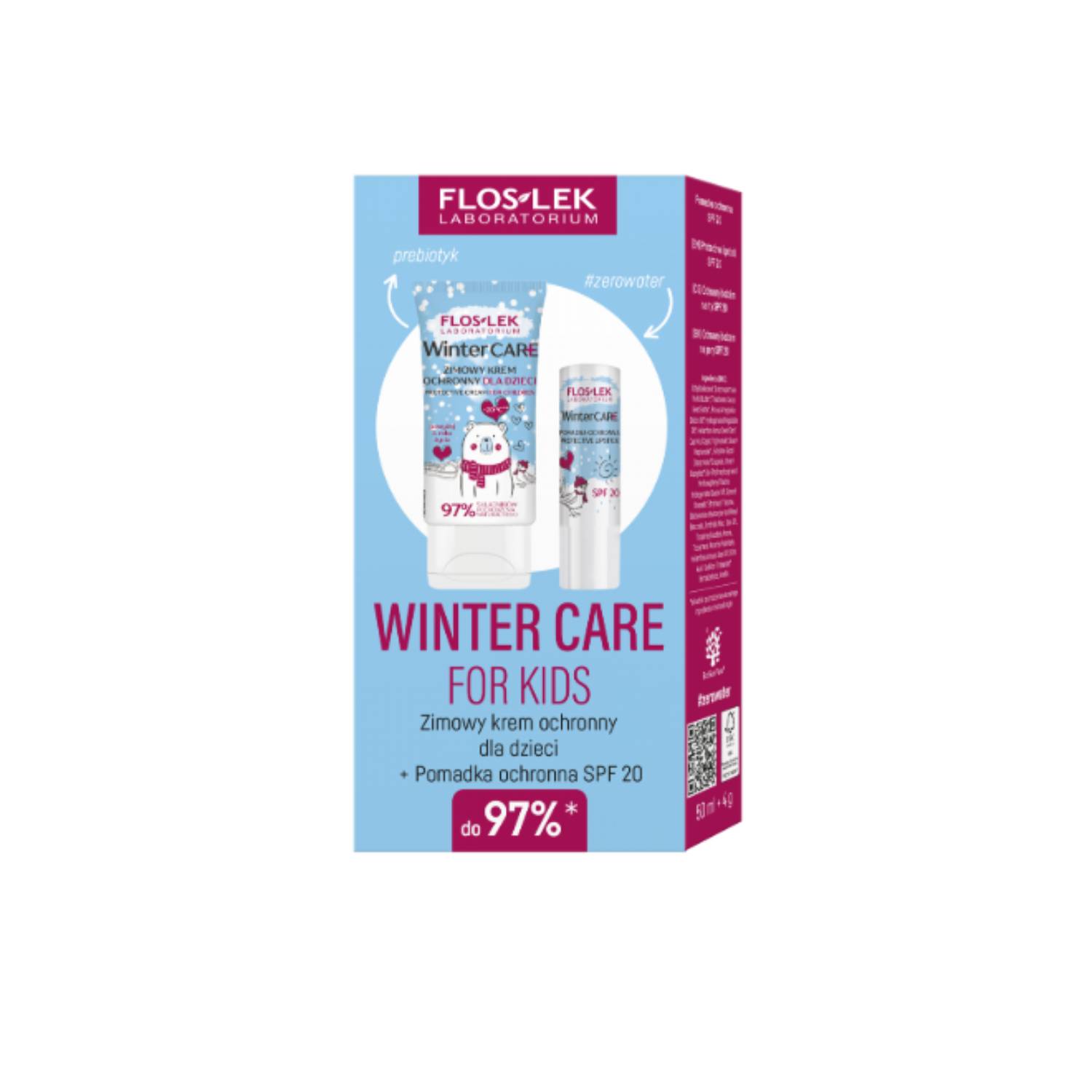 Floslek - winter care for kids, zimowy krem ochronny dla dzieci + pomadka do ust spf 20, 1 komplet