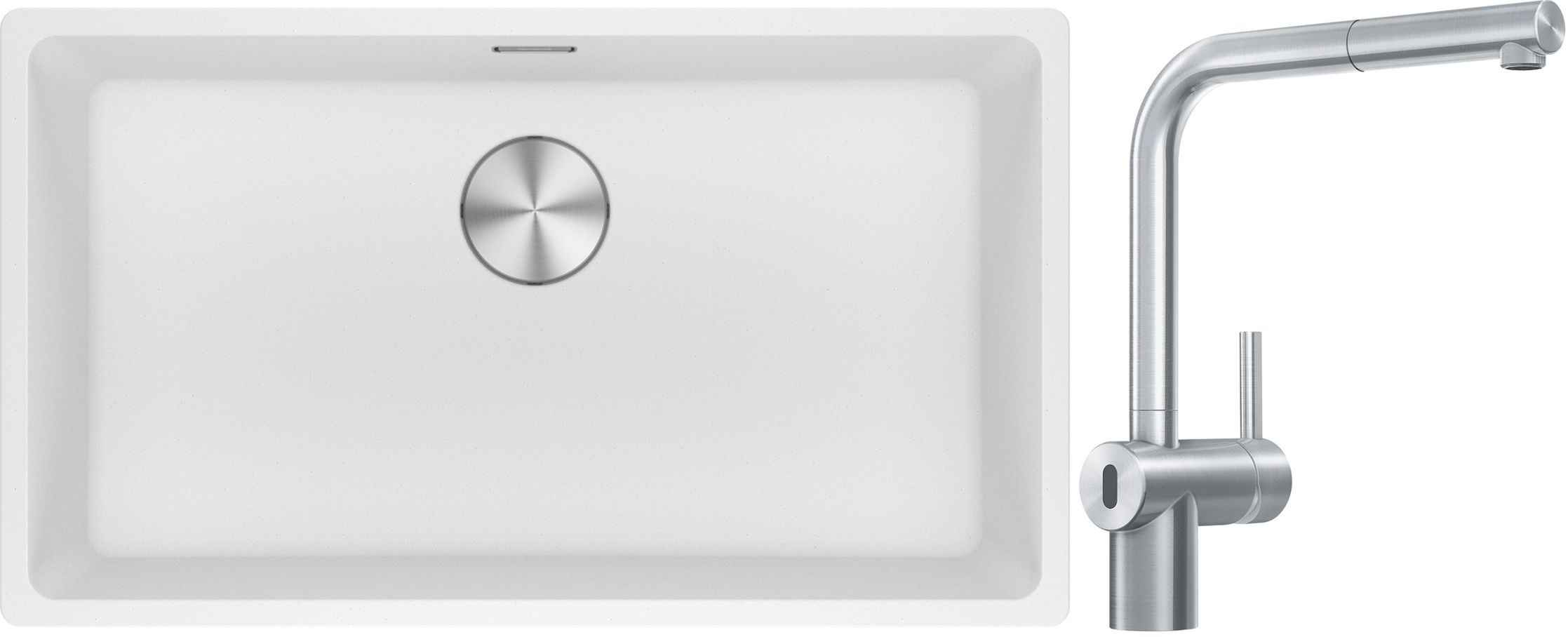 Franke Maris MRG 110-72 zlewozmywak 72x40 cm Fragranite biały polarny z baterią kuchenną Atlas Neo Sensor stal szlachetna (1250687263, ...