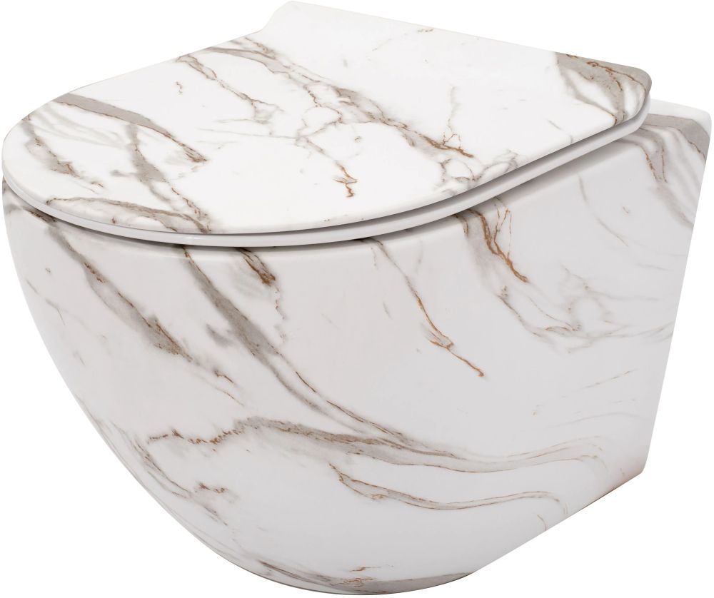 Rea Carlos zestaw miska z deską wisząca bez kołnierza biały mat imitacja kamienia REA-C8004