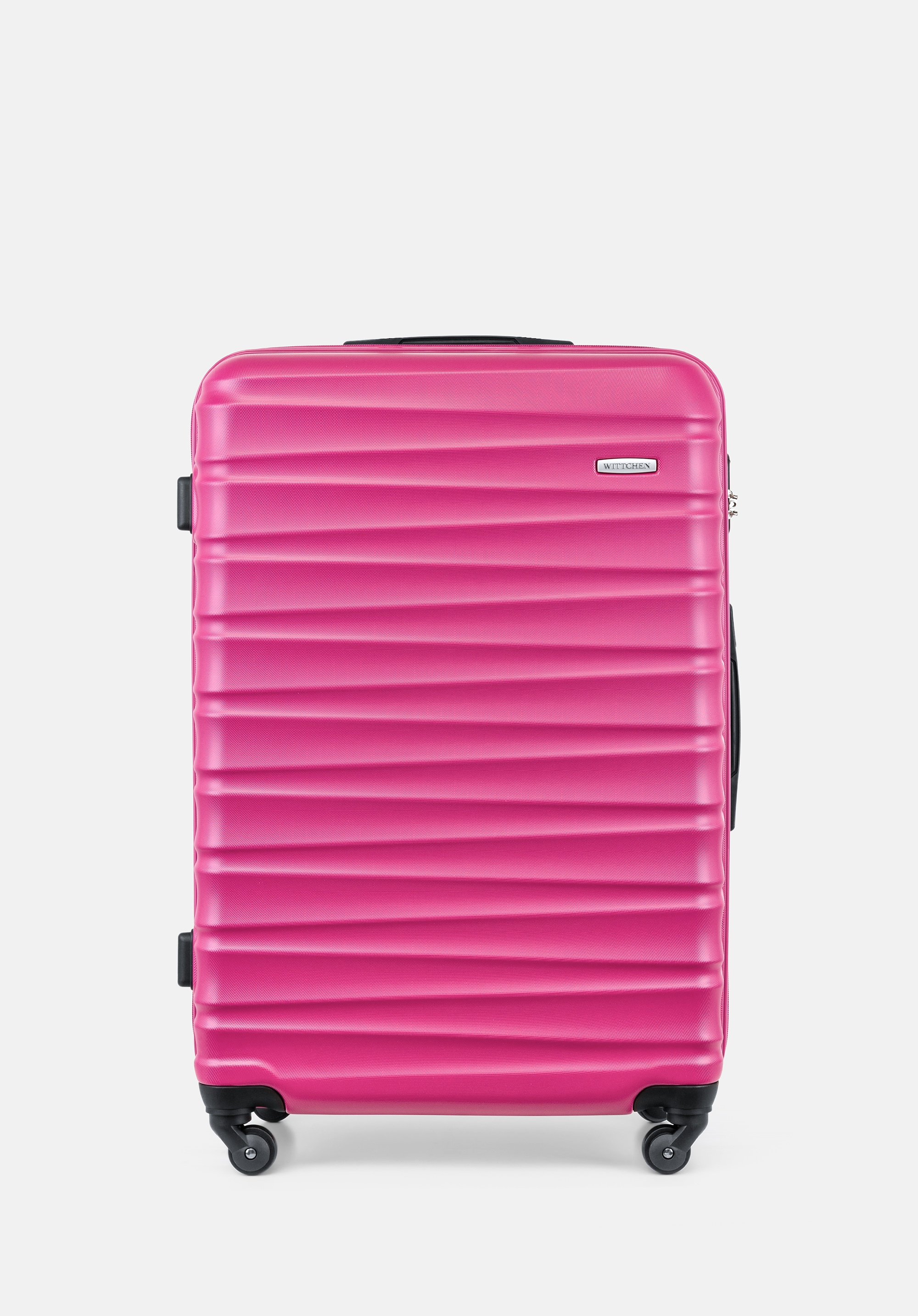 Duża walizka z ABS-u z żebrowaniem różowa