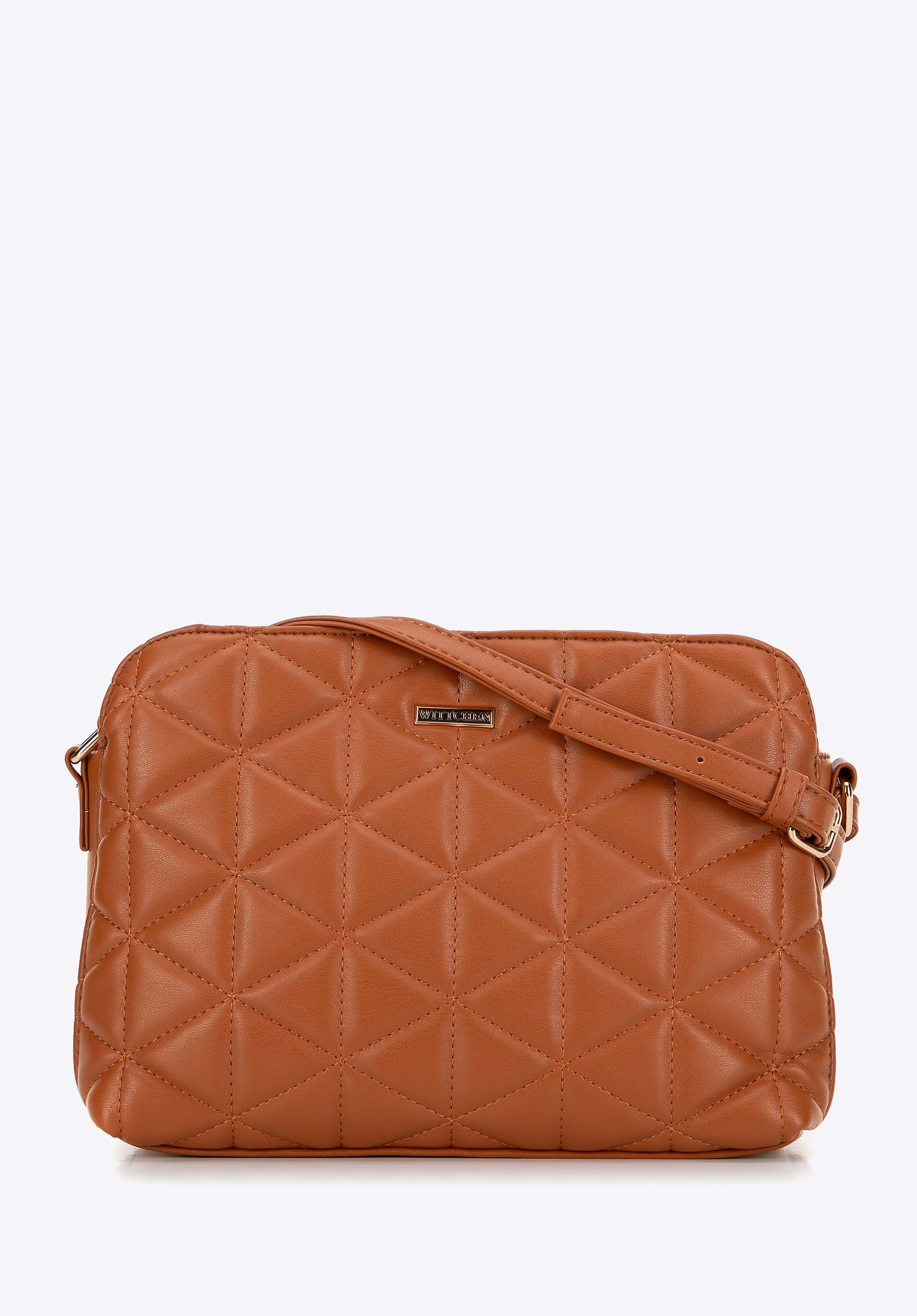 Damska crossbody w geometryczny wzór z ekoskóry jasny brąz