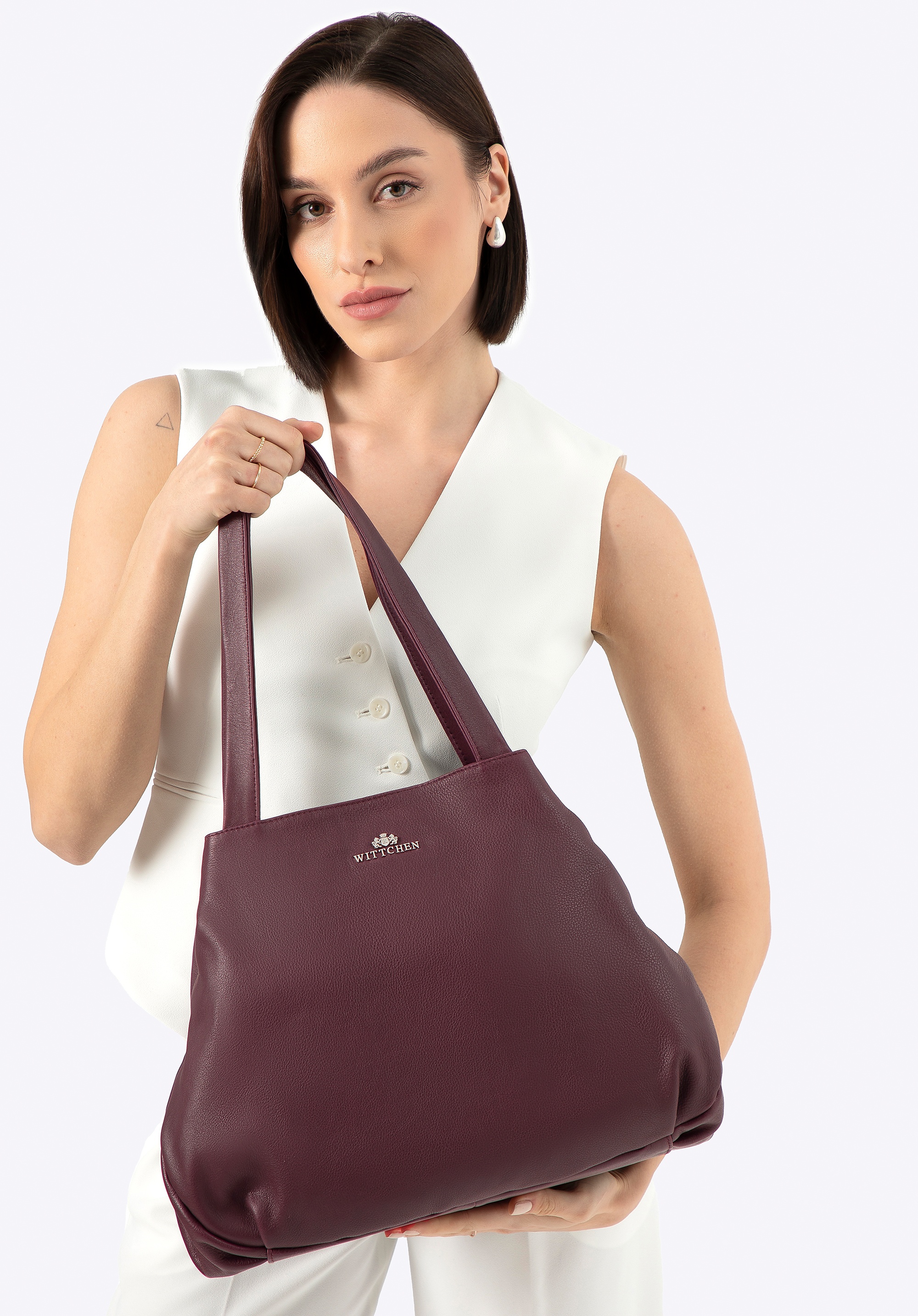 Torebka shopperka ze skóry naturalnej bordowa