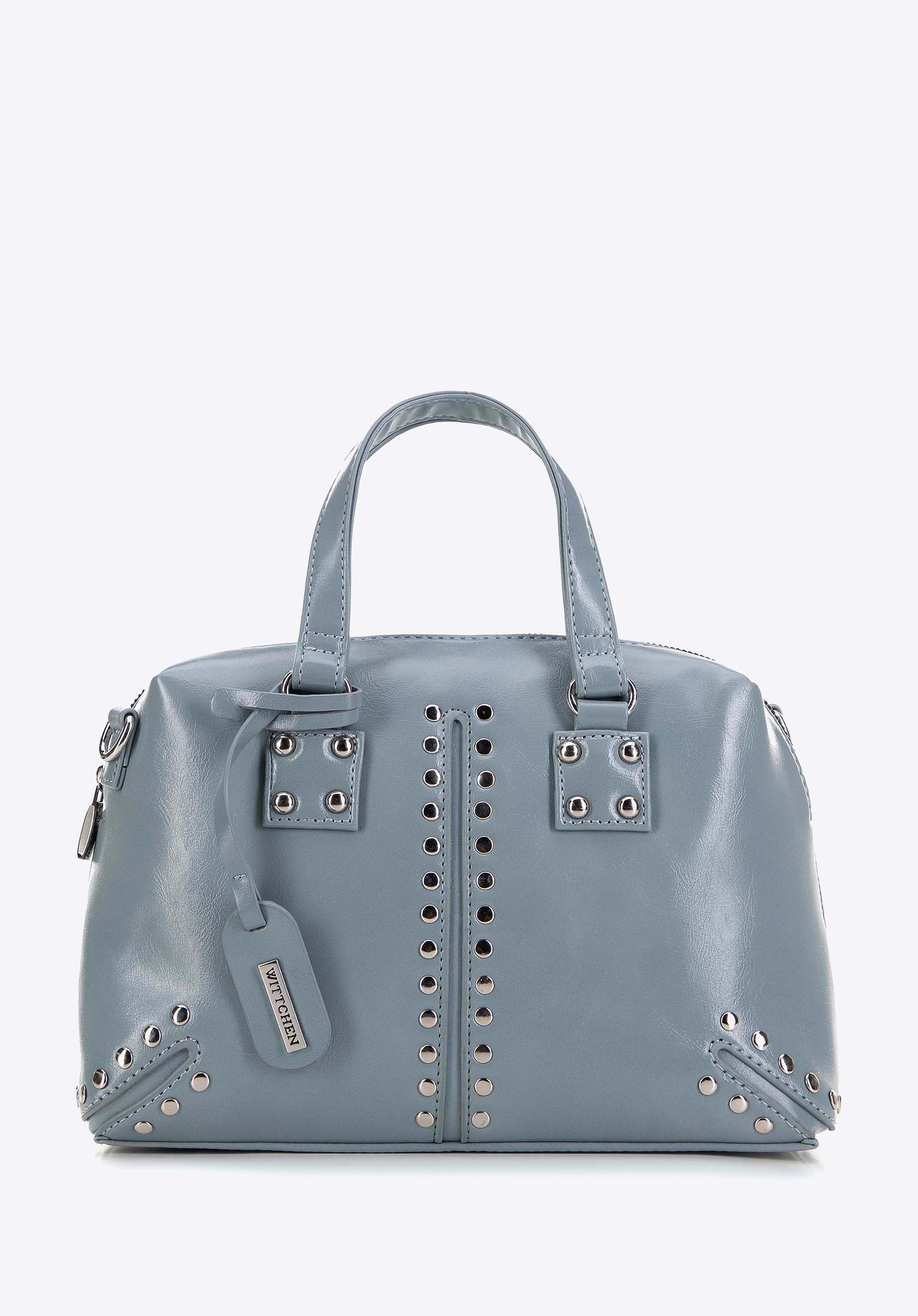 Damski kuferek ze skóry ekologicznej z chwostem niebieski