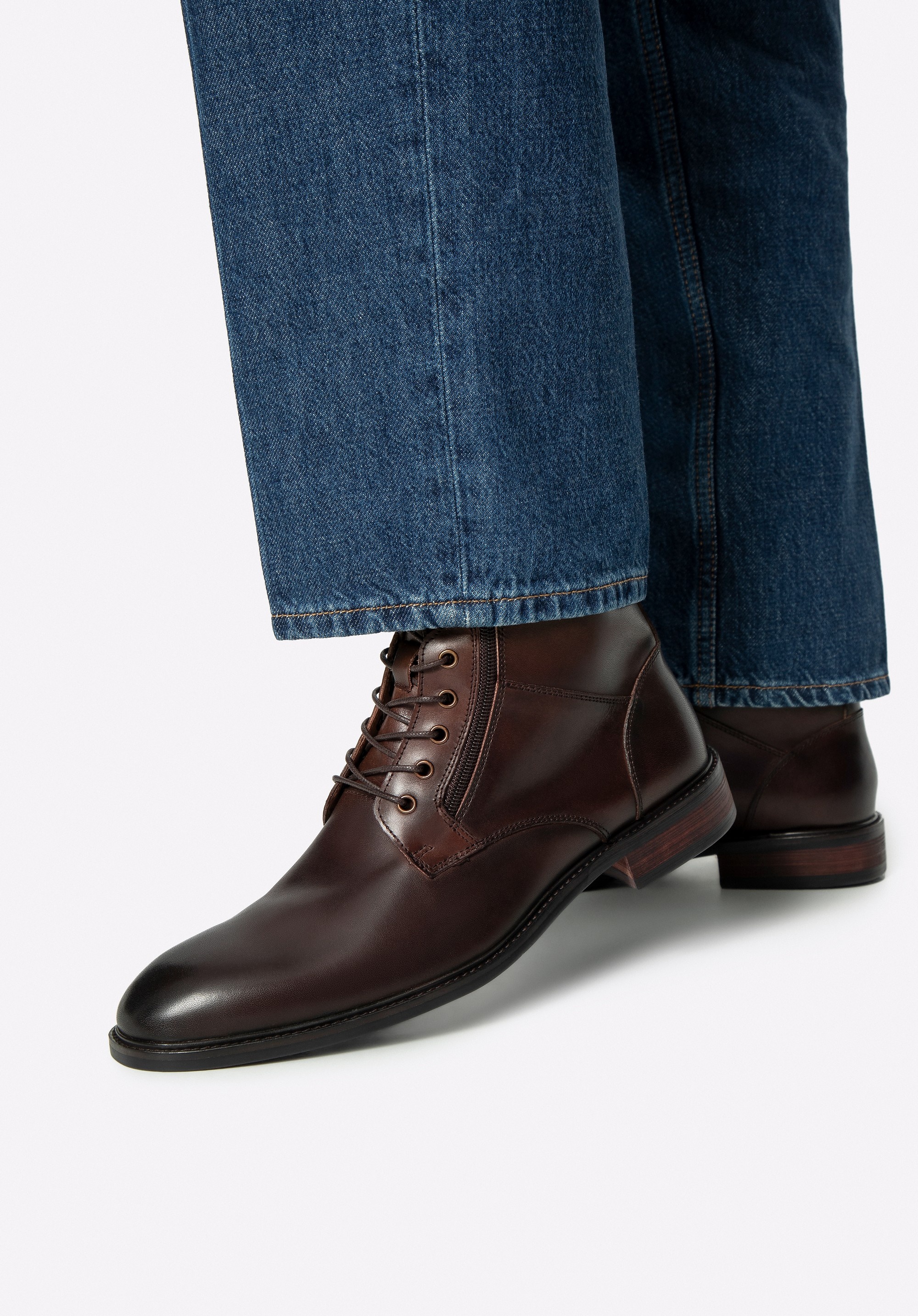 Męskie trzewiki ze skóry brązowe