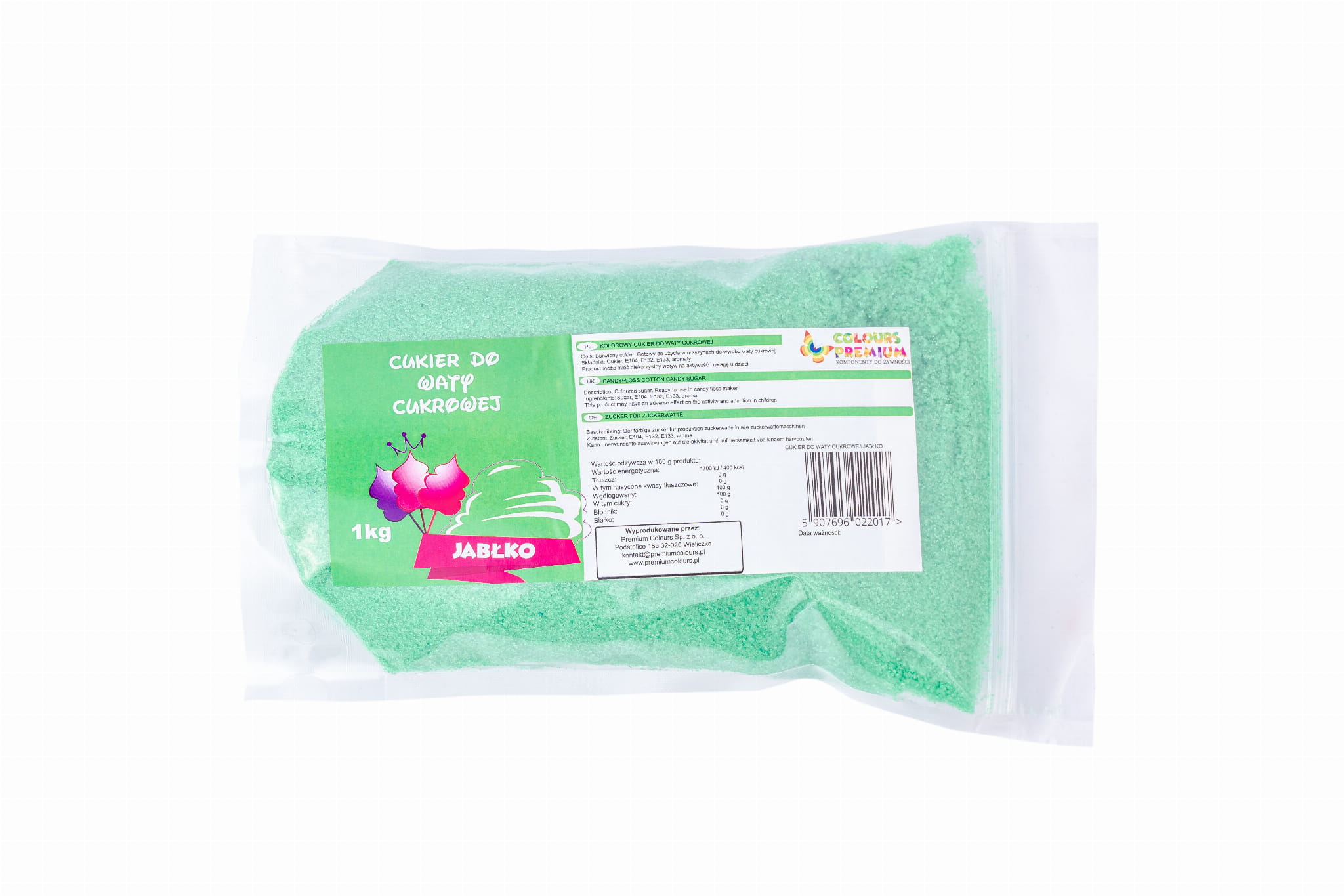Kolorowy, smakowy cukier JABŁKO worek 1kg