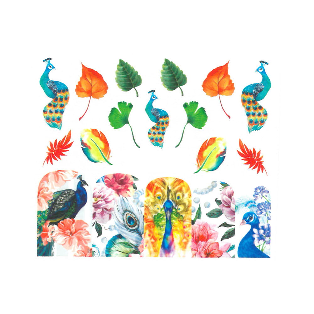 Naklejki wodne do paznokci pawie BN-1205