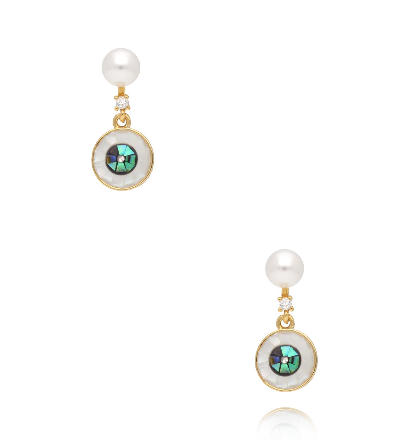 Kolczyki z perłą i okrągłą zawieszką z masy perłowej - By Dziubeka