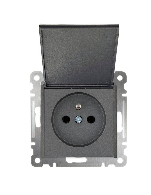 Gniazdo pojedyncze z klapką Makel Karea z uziemieniem antracyt