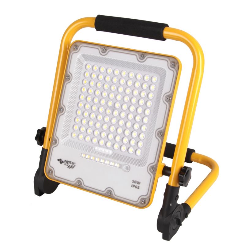 Naświetlacz LED MasterLED Siga przenośny 50W IP65 4500K neutralna biel akumulatorowy żółto-czarny 1 szt.