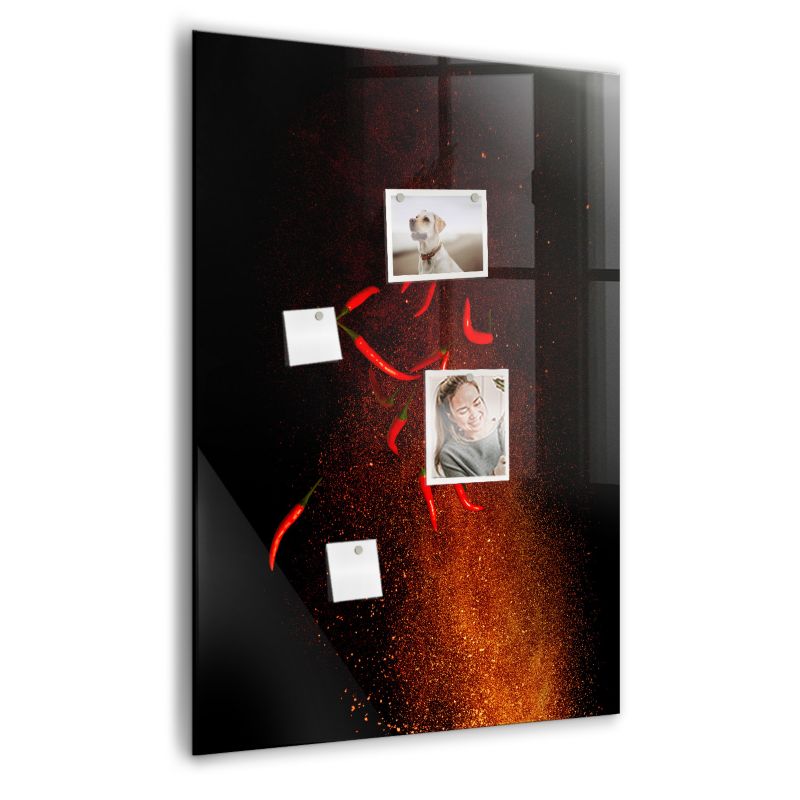 Szklana tablica magnetyczna Wallfluent 70x100 cm Ostre papryczki Biały marker 1 szt.